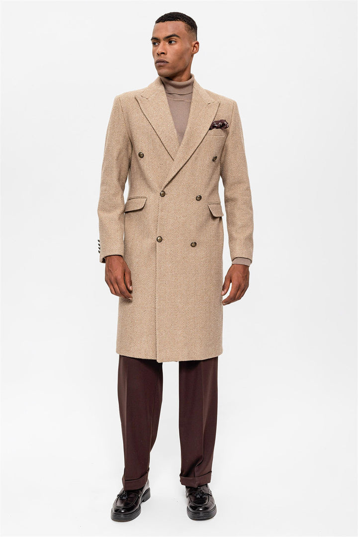 ANT Herringbone Patterned Double Breasted Men's Coat - Oxnard