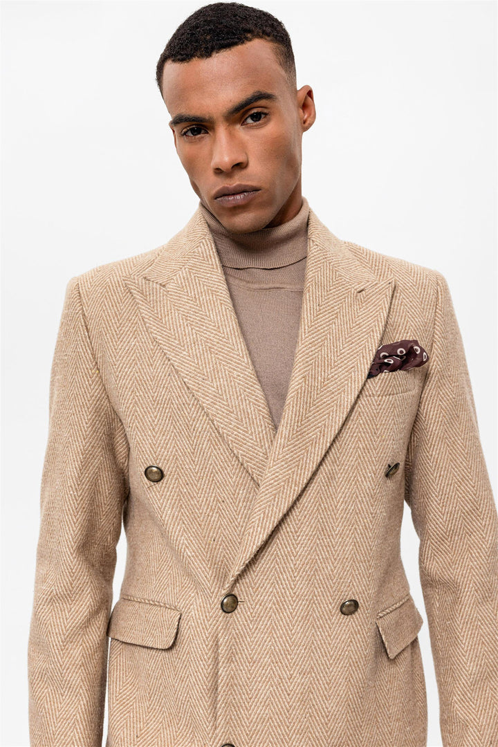 ANT Herringbone Patterned Double Breasted Men's Coat - Oxnard