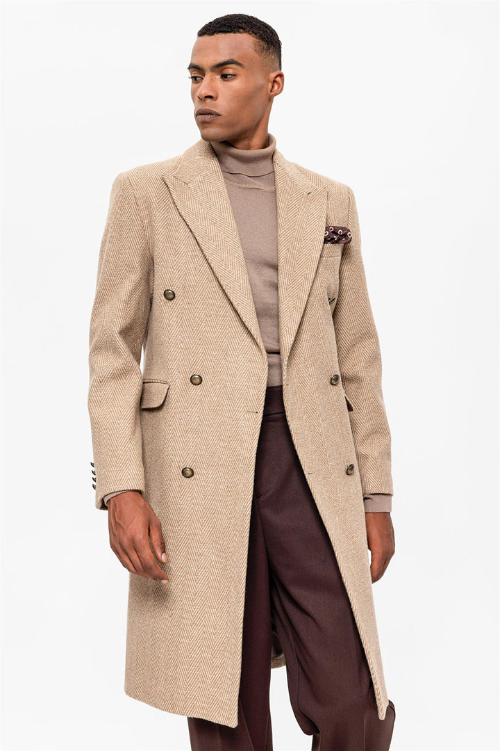 ANT Herringbone Patterned Double Breasted Men's Coat - Oxnard