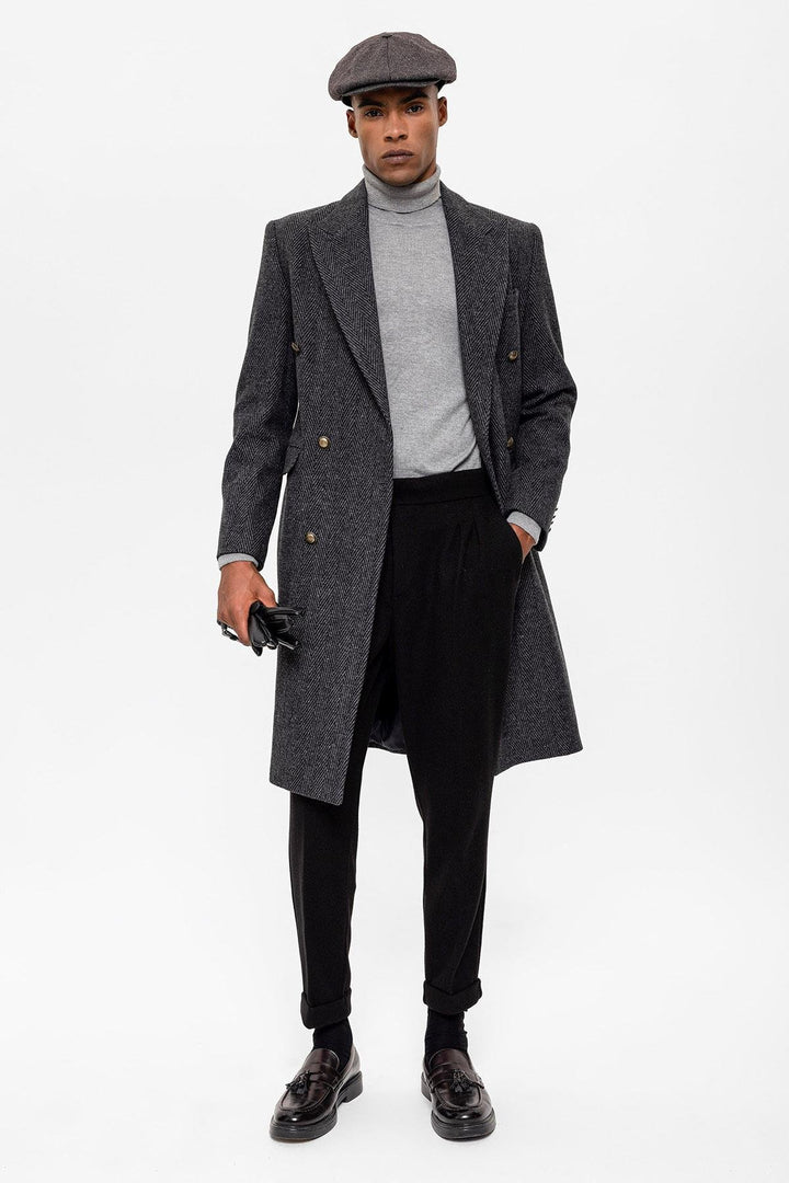 ANT Herringbone Patterned Double Breasted Men's Coat - Bloomington