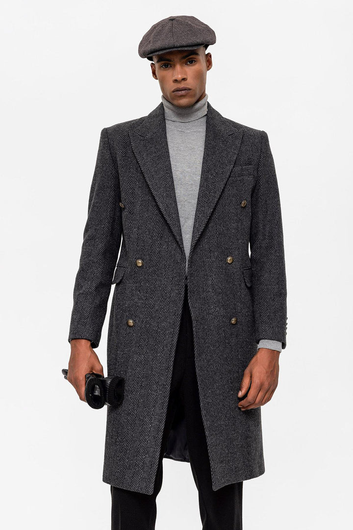 ANT Herringbone Patterned Double Breasted Men's Coat - Bloomington