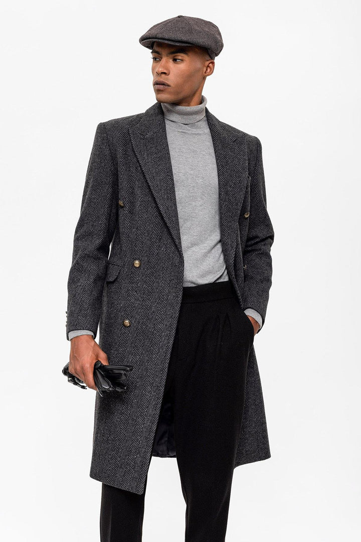 ANT Herringbone Patterned Double Breasted Men's Coat - Bloomington