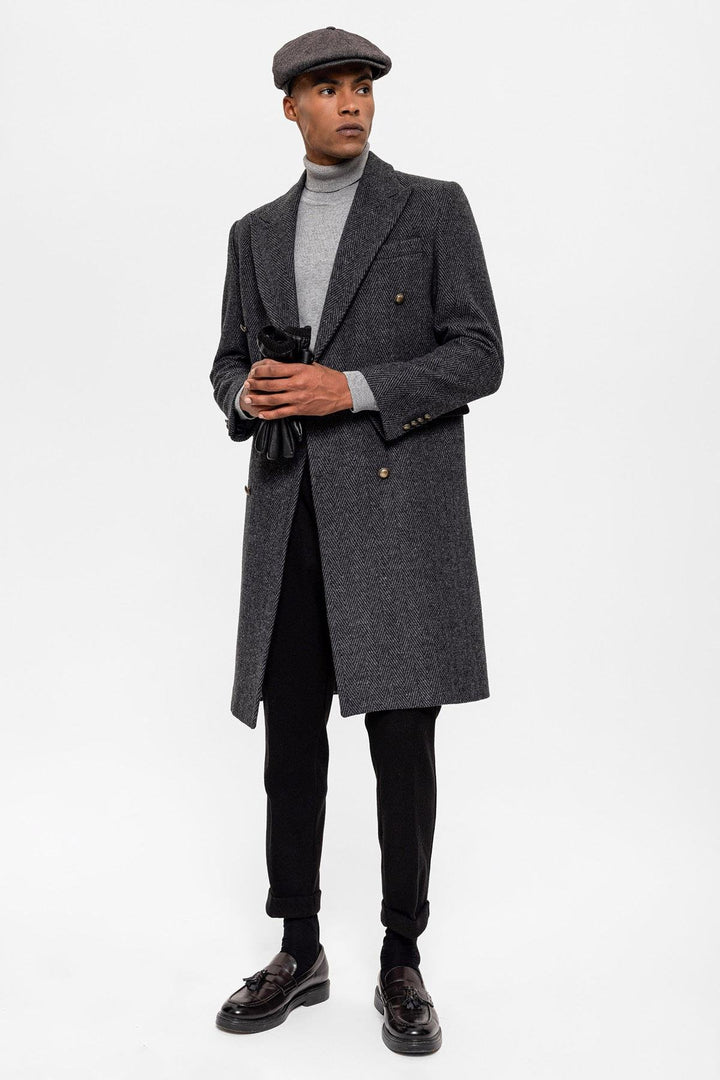 ANT Herringbone Patterned Double Breasted Men's Coat - Bloomington
