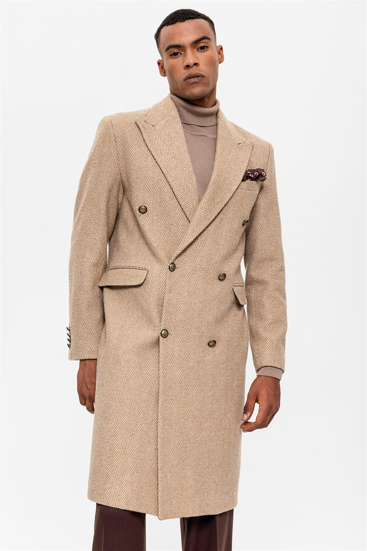 ANT Herringbone Patterned Double Breasted Men's Coat - Oxnard