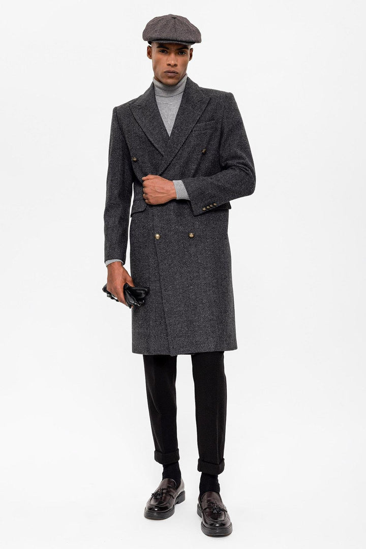 ANT Herringbone Patterned Double Breasted Men's Coat - Bloomington