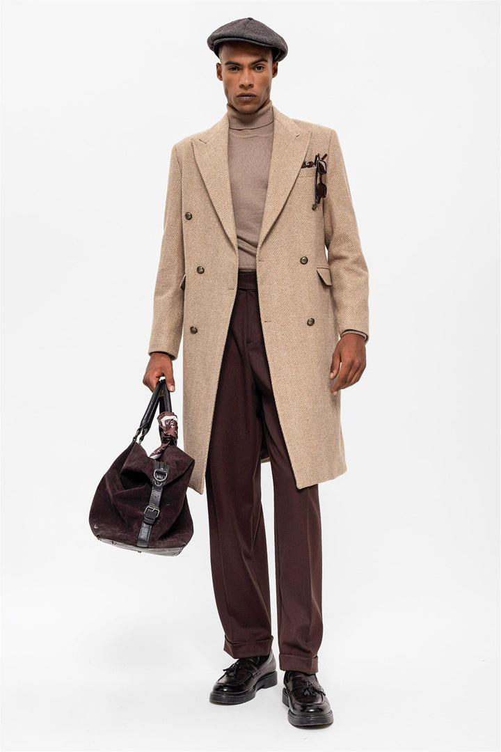 ANT Herringbone Patterned Double Breasted Men's Coat - Oxnard