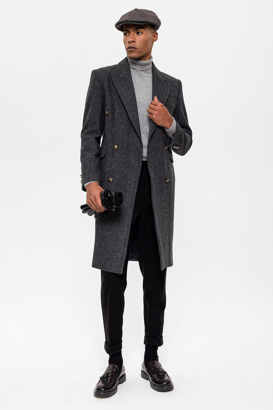 ANT Herringbone Patterned Double Breasted Men's Coat - Bloomington