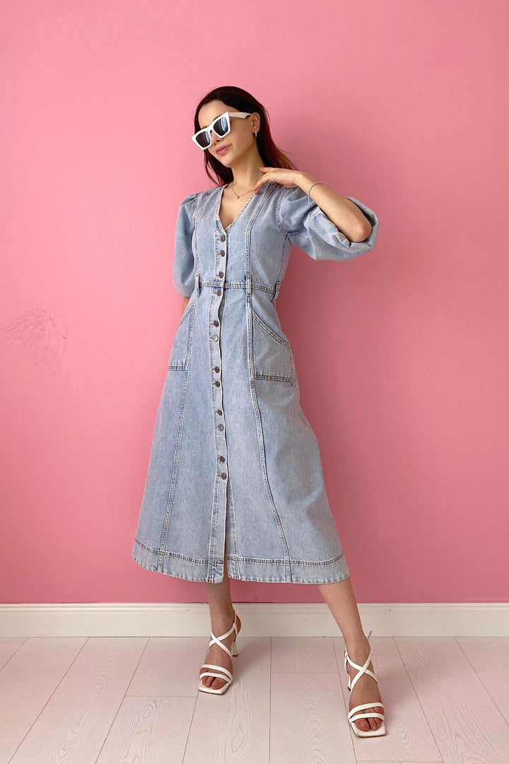 ELS Balloon Sleeve Corduroy Dress - Snow Wash - Stanton