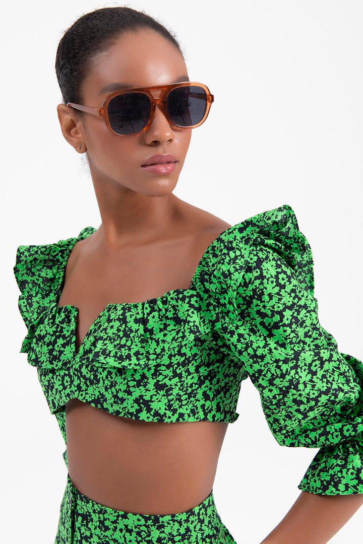 BSL Women 3/4 Flounced Sleeve Crop Top - North Bethesda