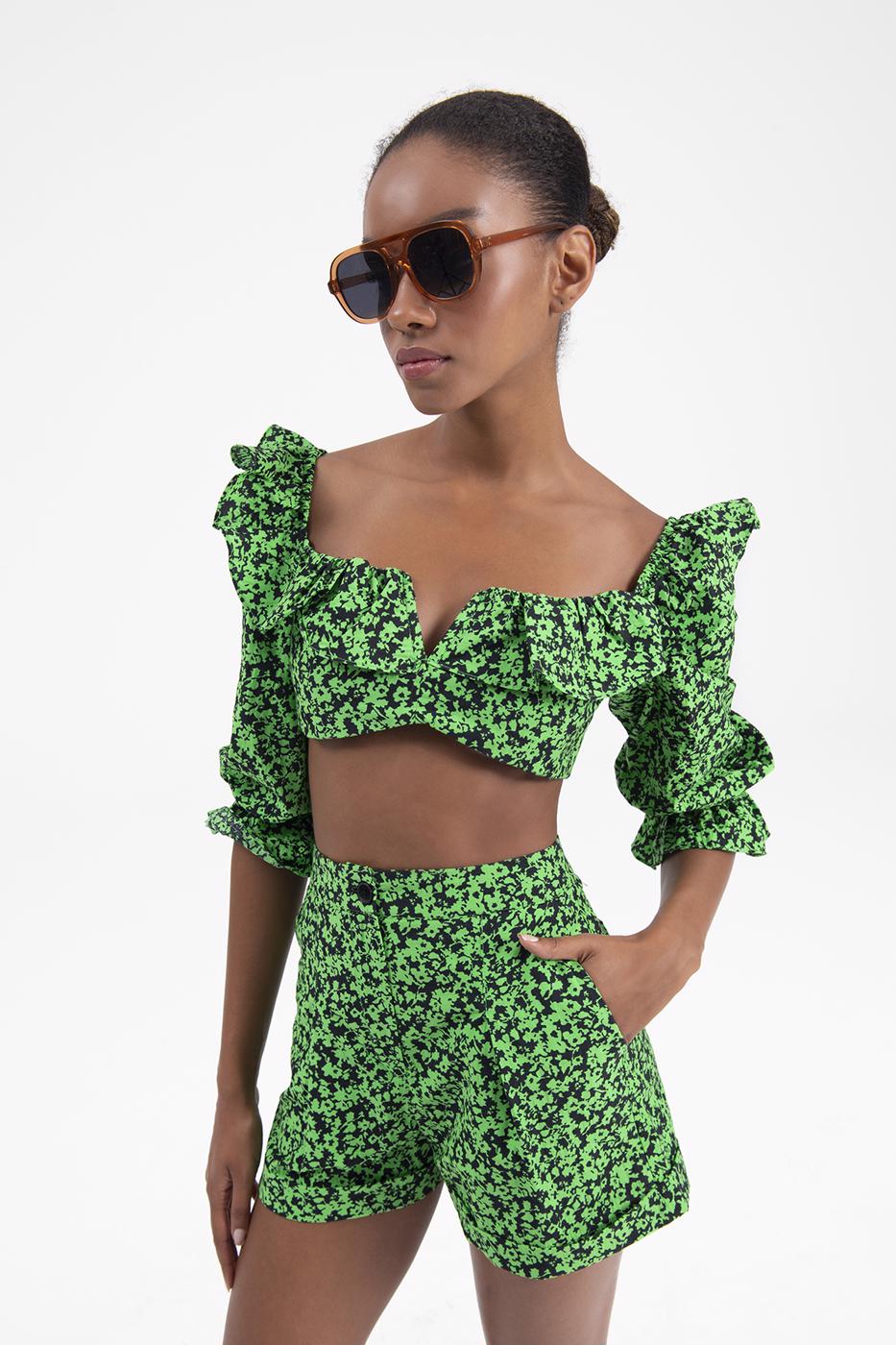 BSL Women 3/4 Flounced Sleeve Crop Top - North Bethesda