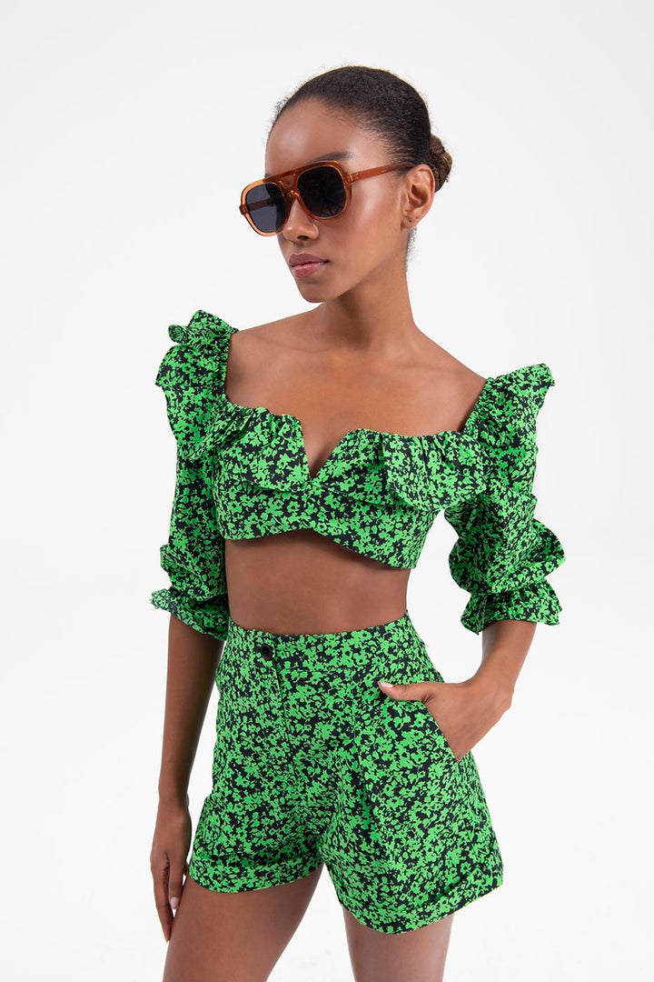 BSL Women 3/4 Flounced Sleeve Crop Top - North Bethesda