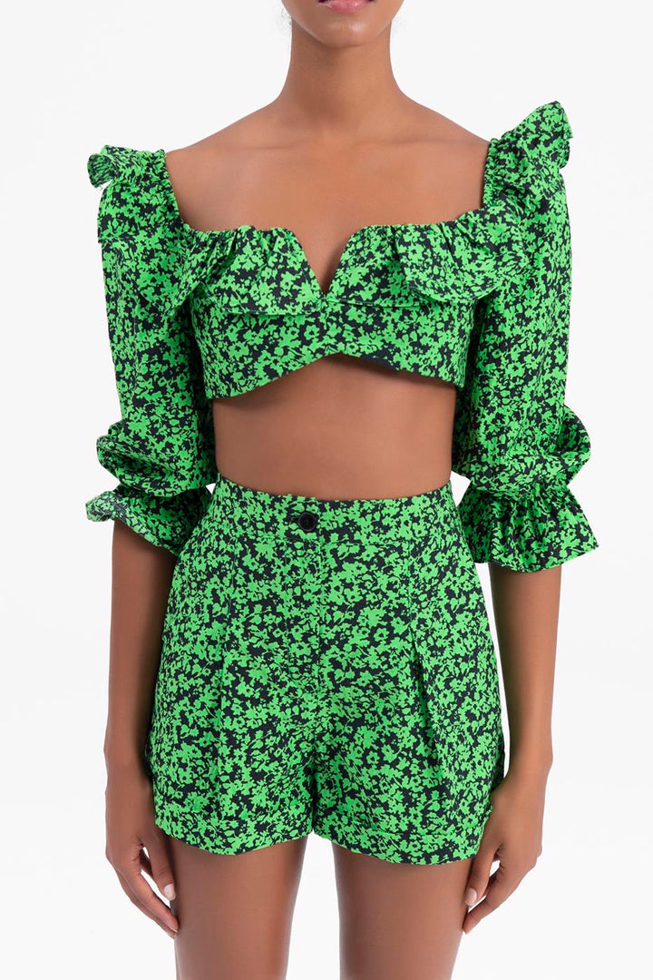 BSL Women 3/4 Flounced Sleeve Crop Top - North Bethesda