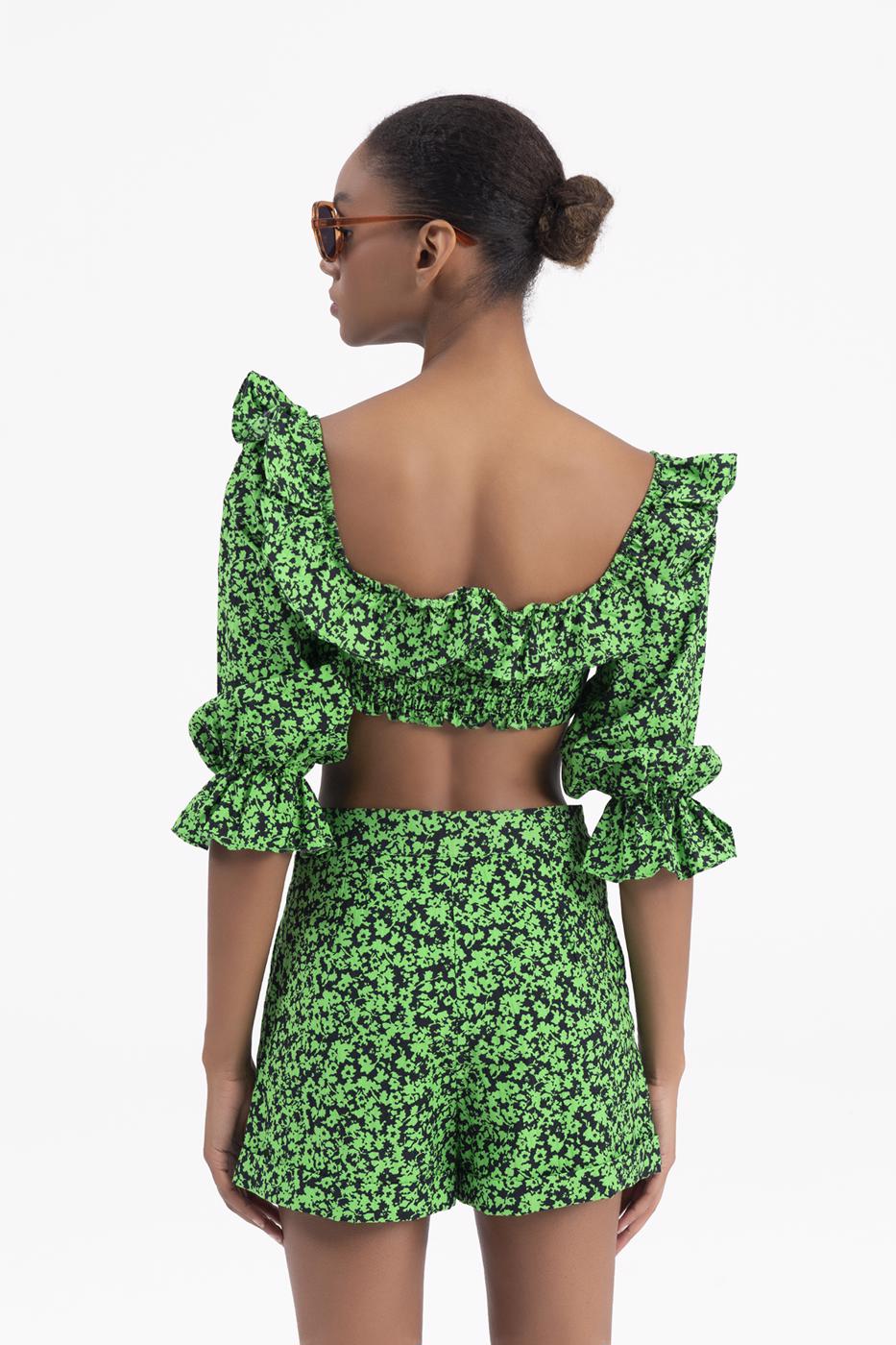 BSL Women 3/4 Flounced Sleeve Crop Top - North Bethesda