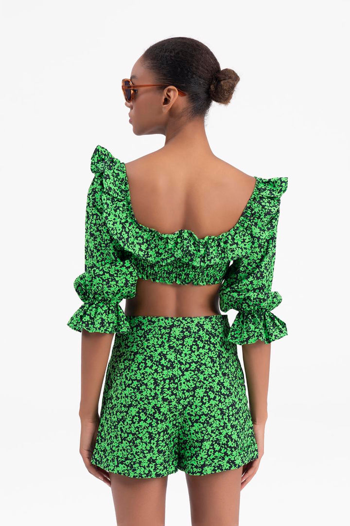 BSL Women 3/4 Flounced Sleeve Crop Top - North Bethesda