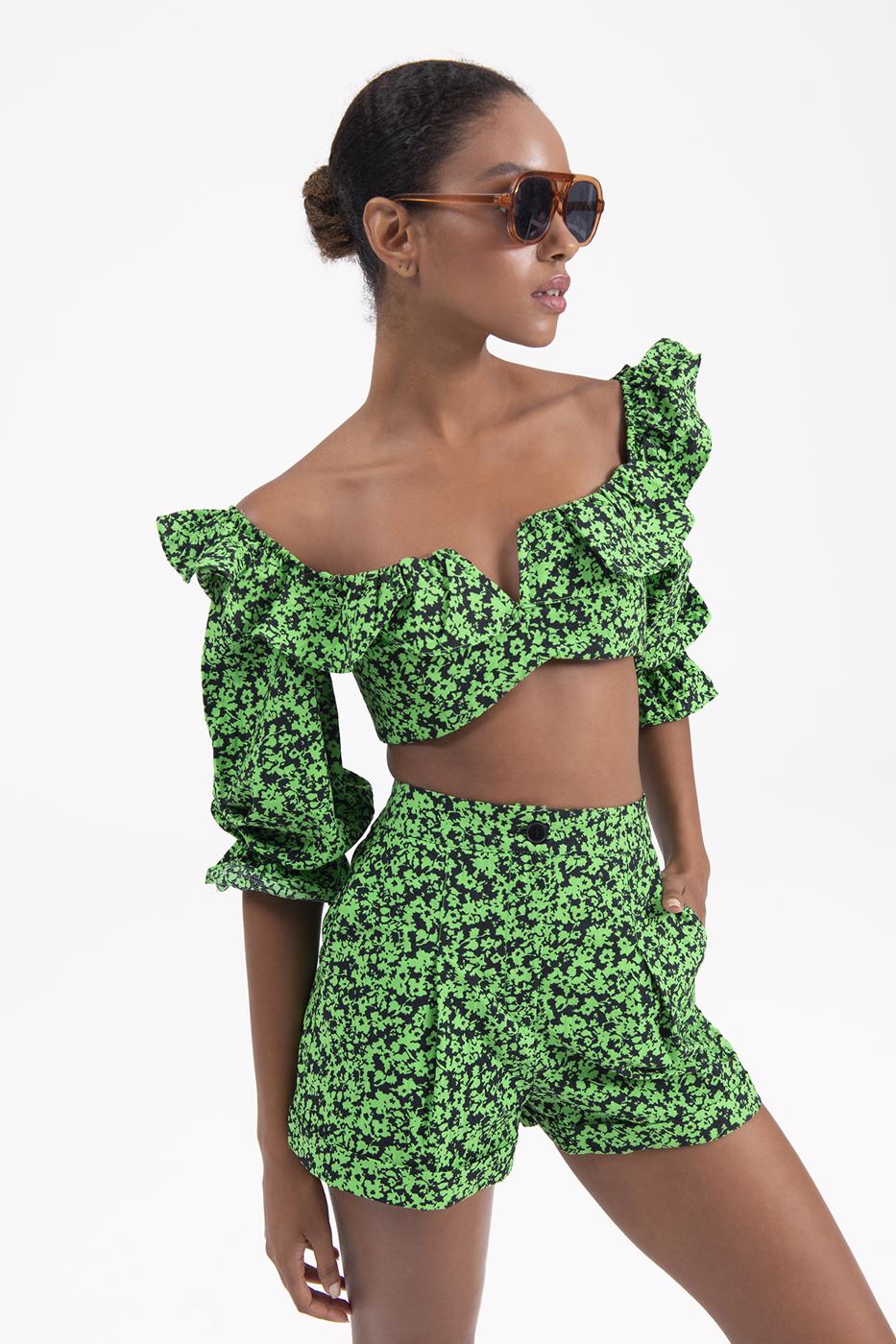 BSL Women 3/4 Flounced Sleeve Crop Top - North Bethesda