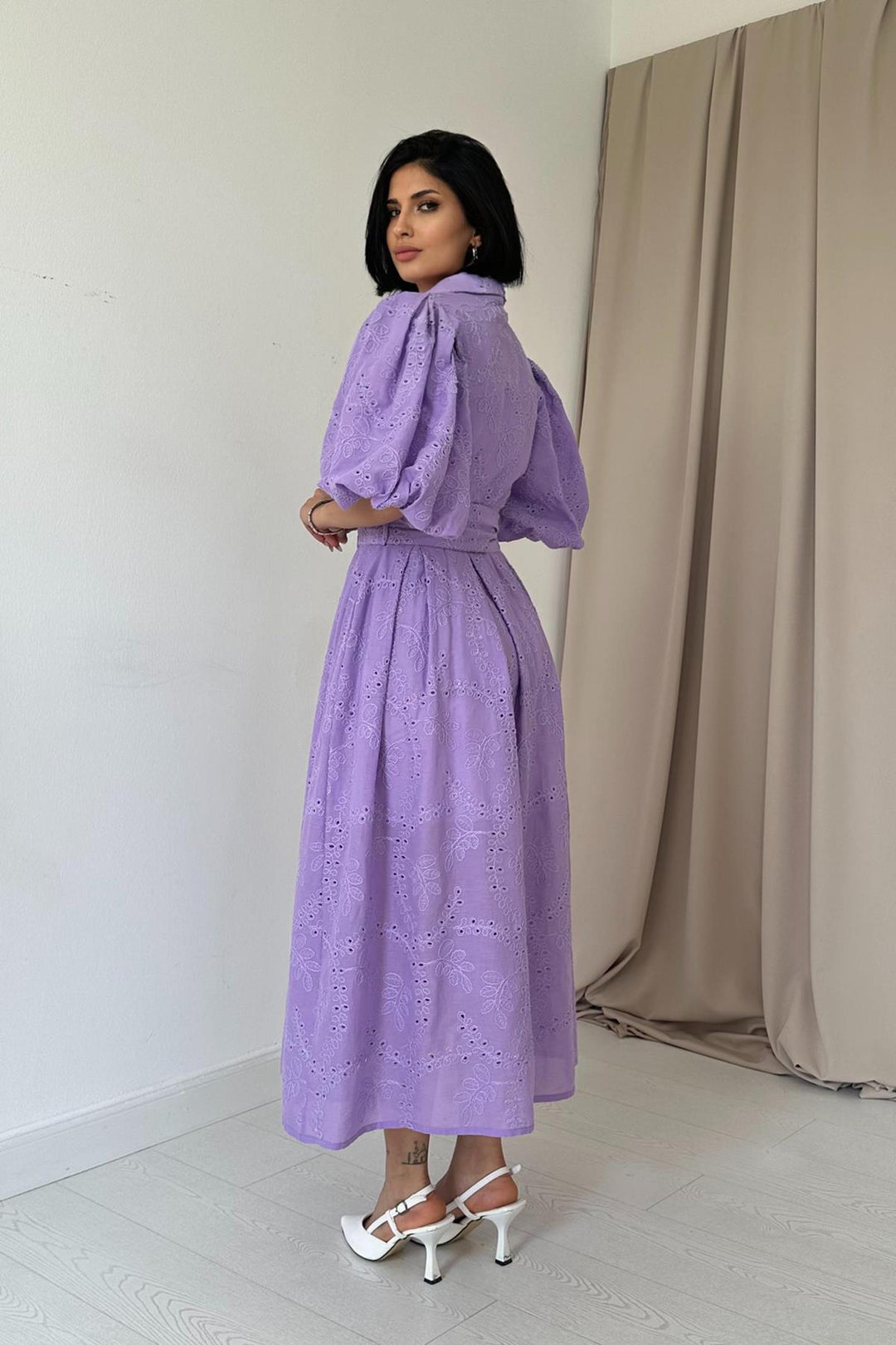 ELS Balloon Sleeve Shirred Dress - Lilac - Beaumont