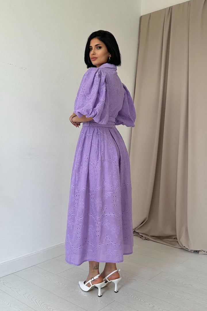 ELS Balloon Sleeve Shirred Dress - Lilac - Beaumont