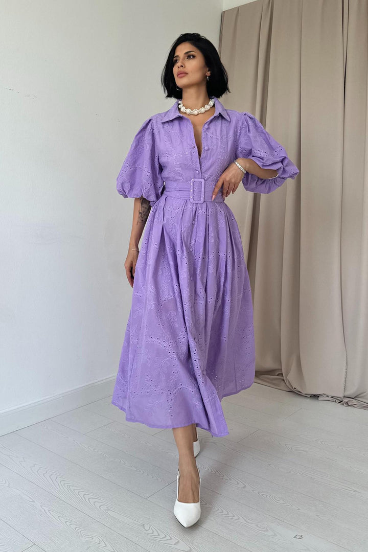 ELS Balloon Sleeve Shirred Dress - Lilac - Beaumont