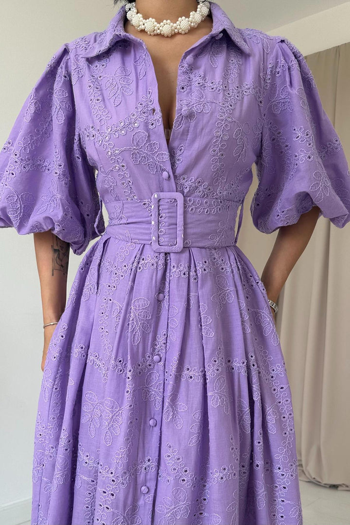 ELS Balloon Sleeve Shirred Dress - Lilac - Beaumont