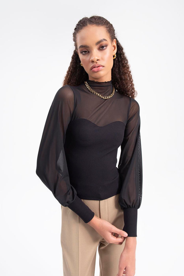 BSL Women Balloon sleeve transparent blouse - Agua Prieta