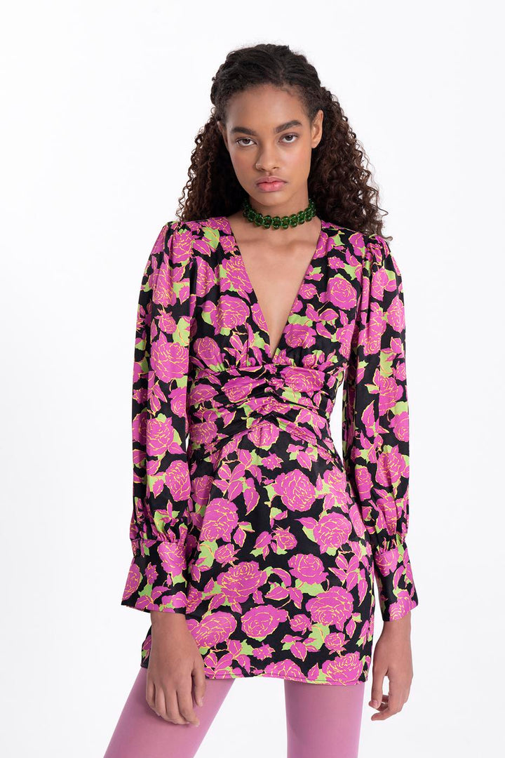 BSL Women Balloon sleeve V-neck mini dress - North Richland Hills