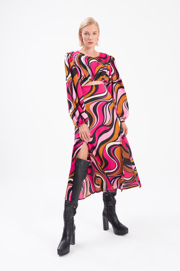 BSL Women Balloon Sleeve Midi Dress with Slit - Dearborn
