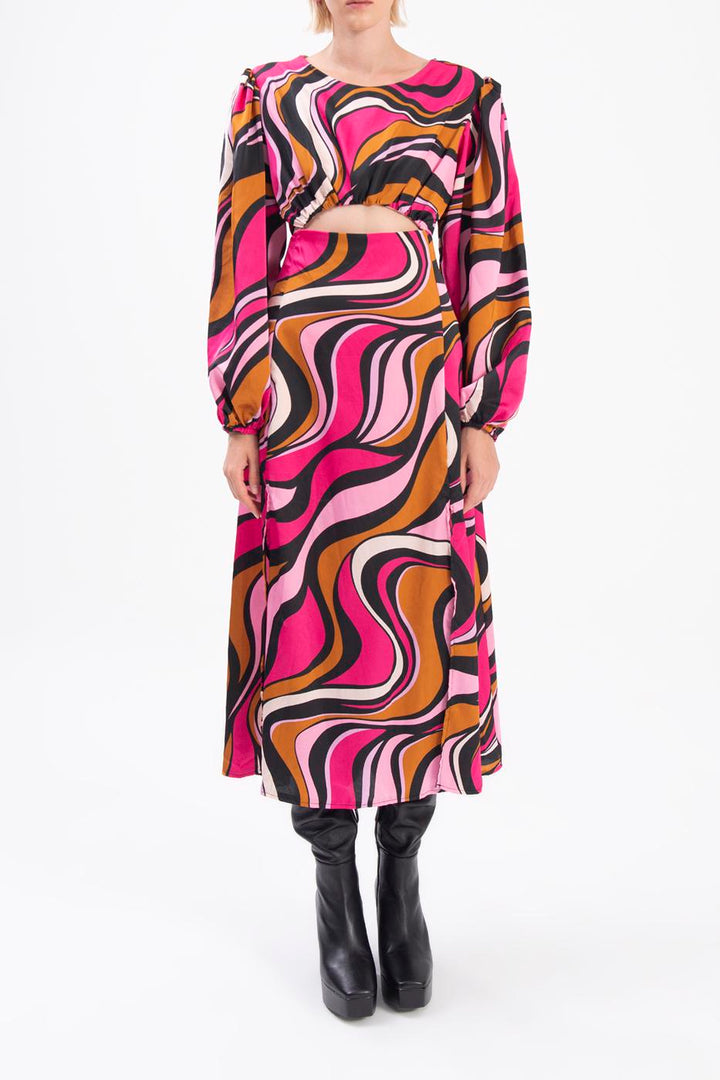 BSL Women Balloon Sleeve Midi Dress with Slit - Dearborn
