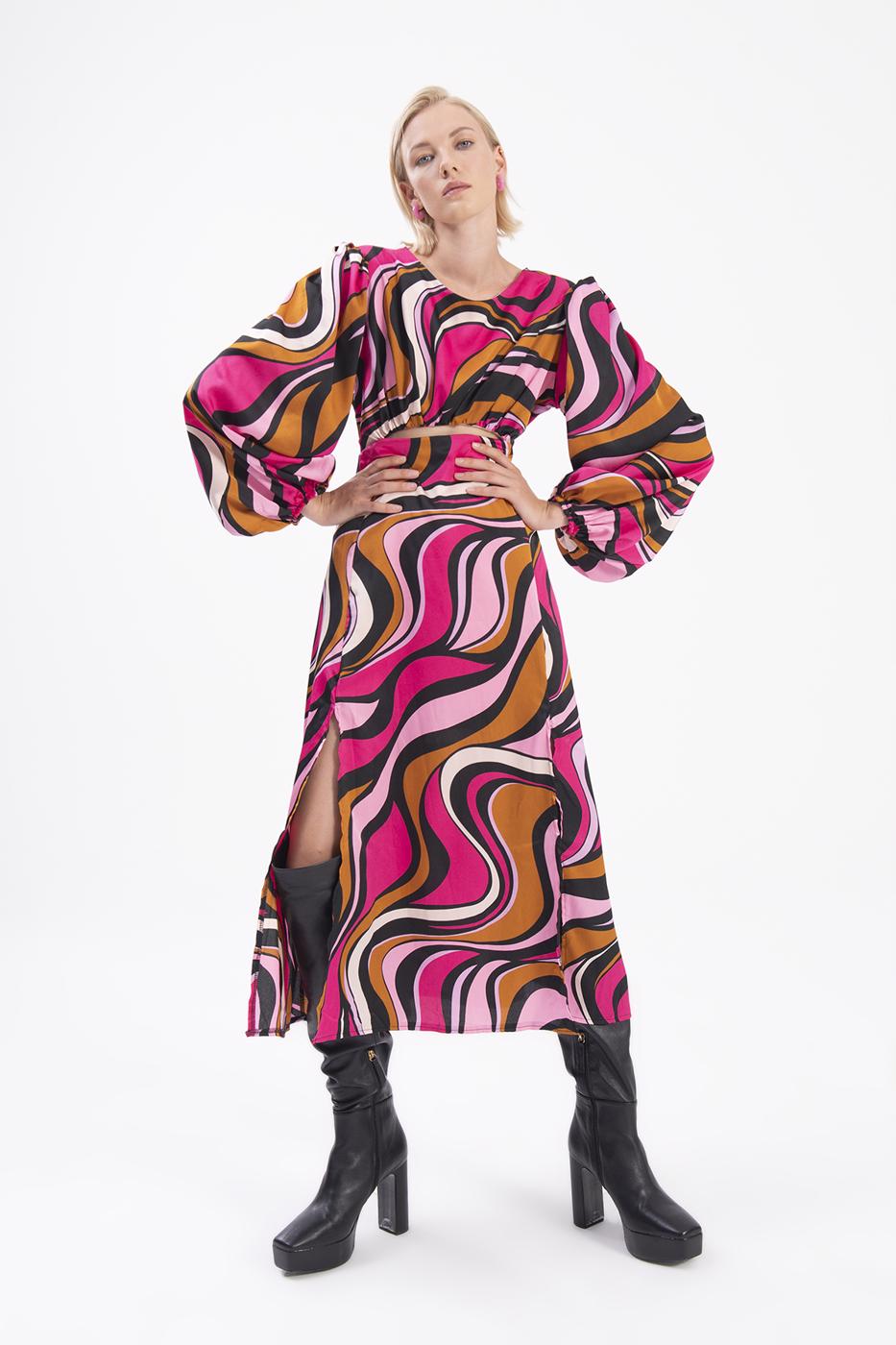 BSL Women Balloon Sleeve Midi Dress with Slit - Dearborn