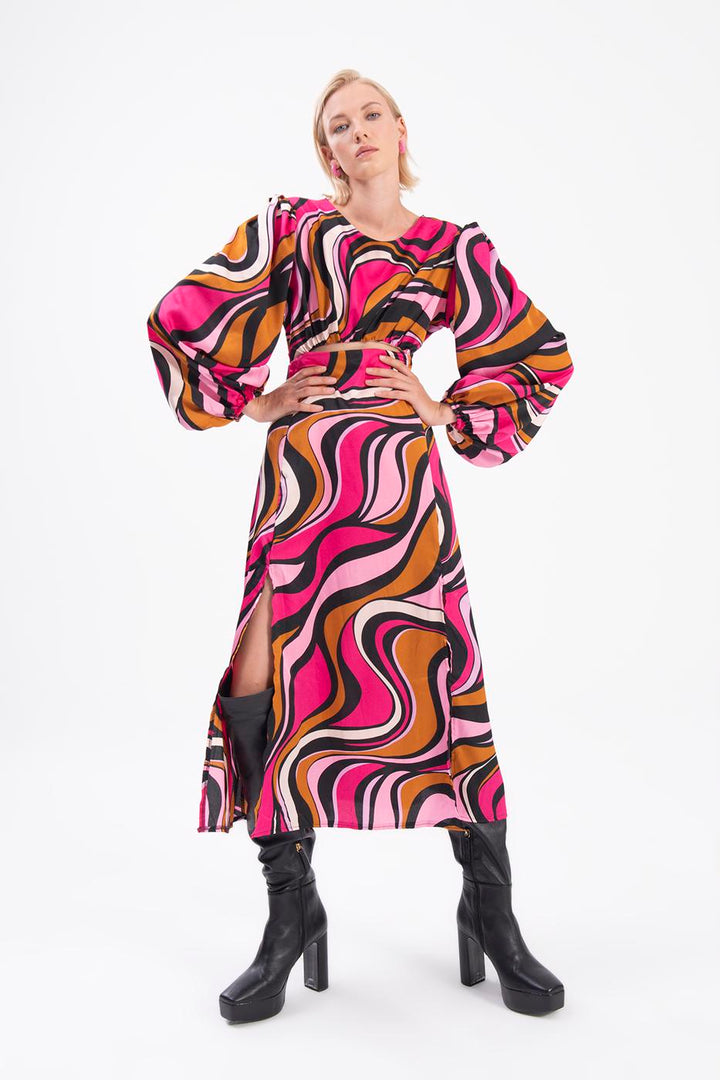 BSL Women Balloon Sleeve Midi Dress with Slit - Dearborn