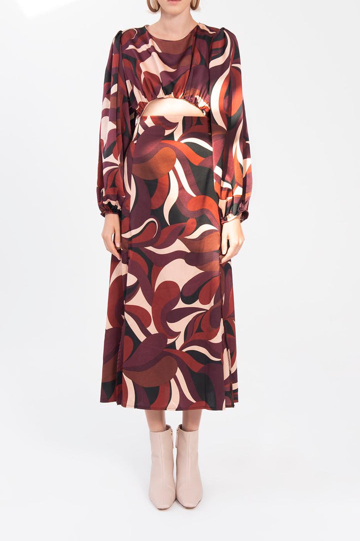 BSL Women Balloon Sleeve Midi Dress with Slit - Jersey City