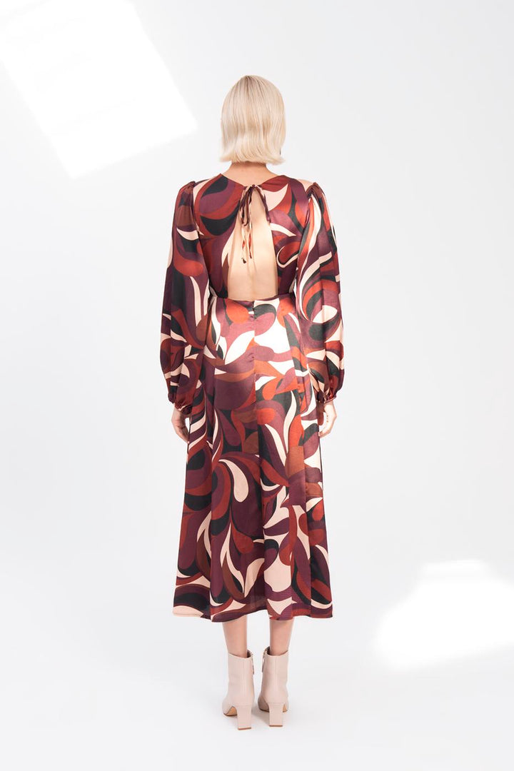 BSL Women Balloon Sleeve Midi Dress with Slit - Jersey City