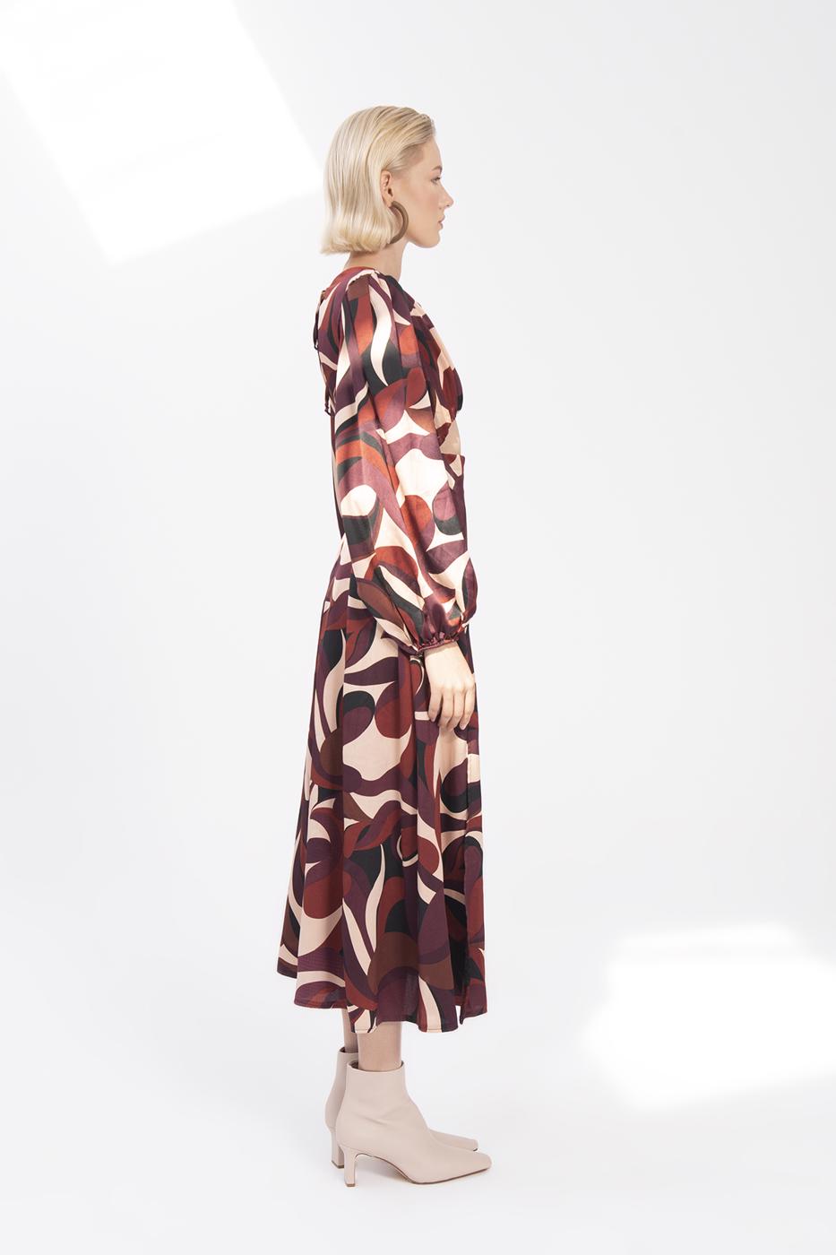 BSL Women Balloon Sleeve Midi Dress with Slit - Jersey City