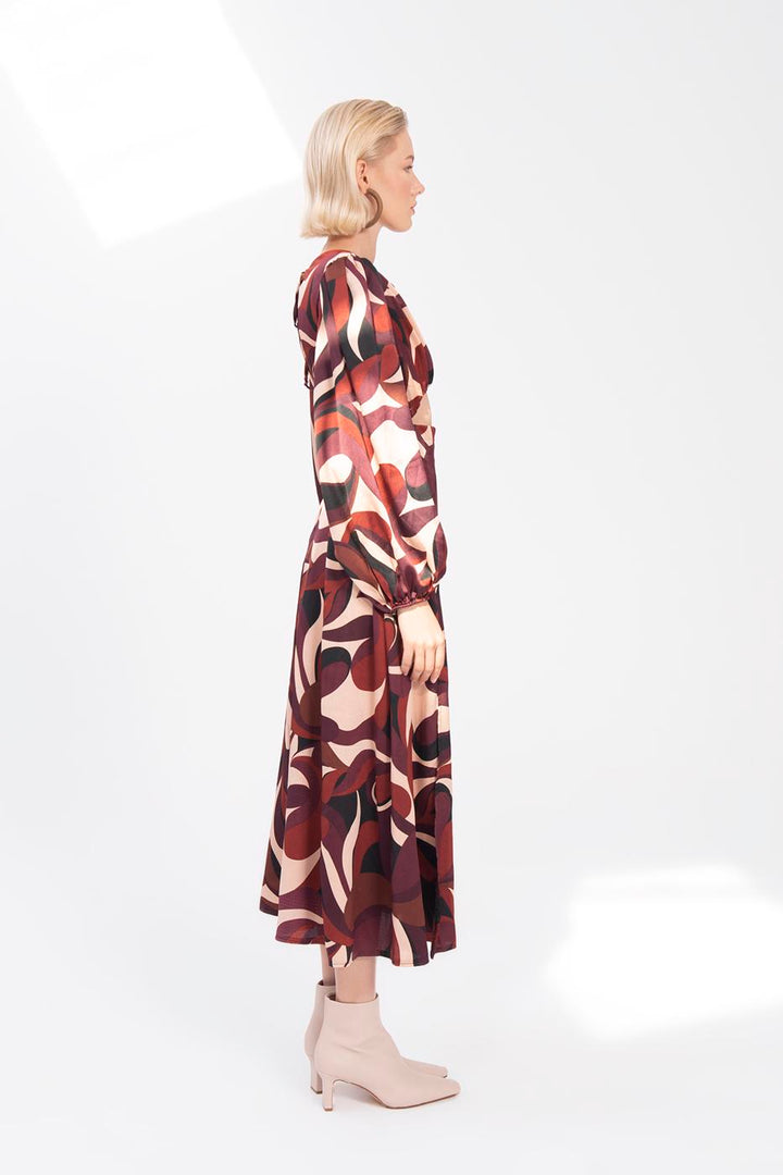BSL Women Balloon Sleeve Midi Dress with Slit - Jersey City