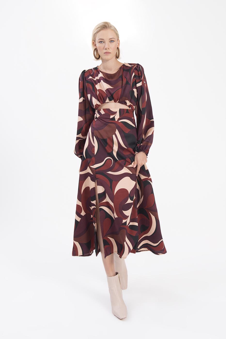 BSL Women Balloon Sleeve Midi Dress with Slit - Jersey City