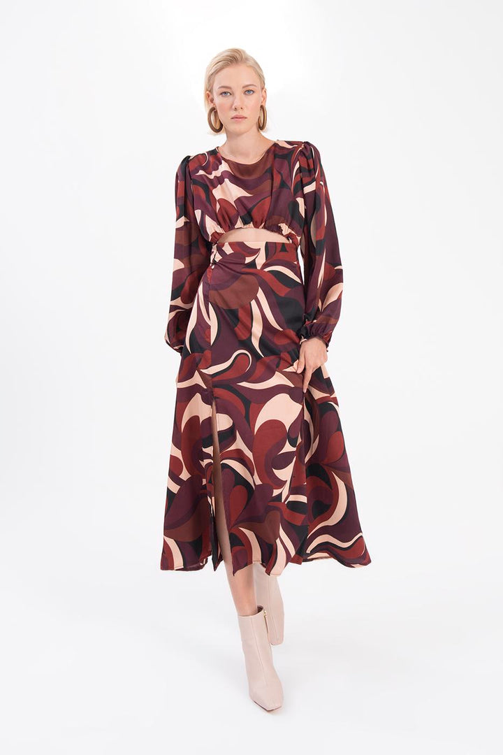 BSL Women Balloon Sleeve Midi Dress with Slit - Jersey City