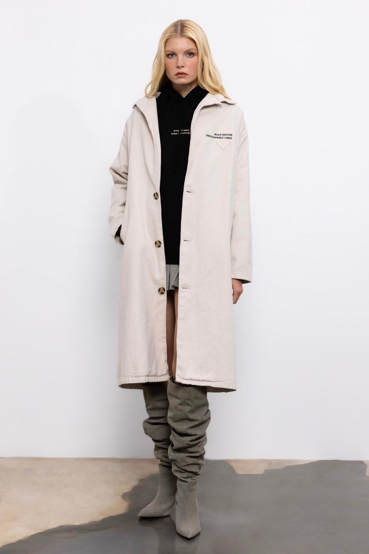 BSL Women Printed Oversize Trench Coat - Crystal Lake