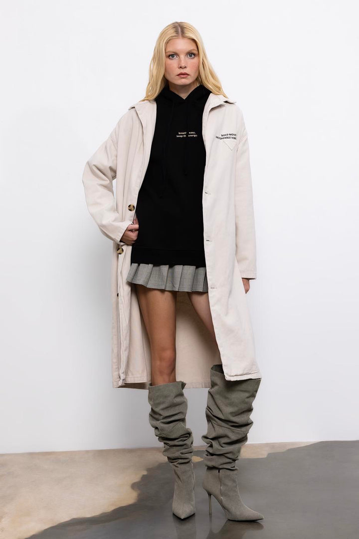 BSL Women Printed Oversize Trench Coat - Crystal Lake