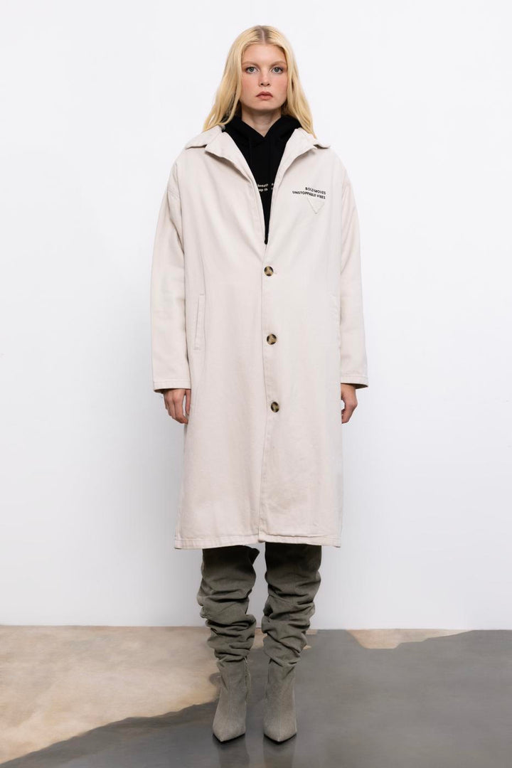 BSL Women Printed Oversize Trench Coat - Crystal Lake