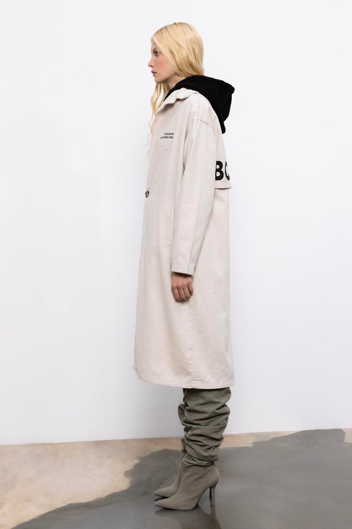 BSL Women Printed Oversize Trench Coat - Crystal Lake