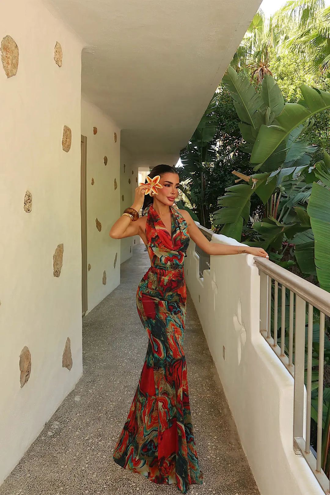EYY Women Batik Pattern Strappy Long Dress - Amstelveen