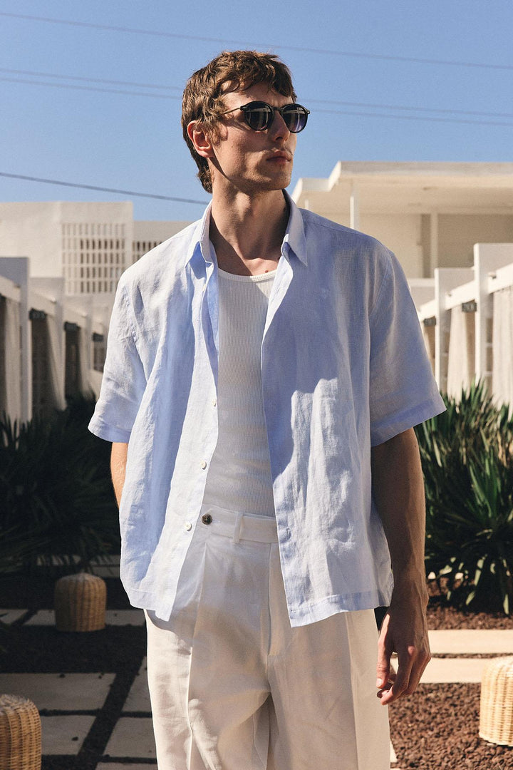 ANT Antioch Baby Blue 100% Linen Relaxed Fit Men's Shirt - Uster