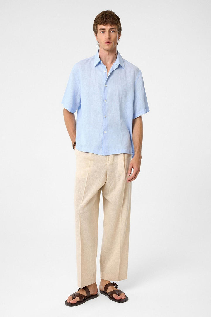 ANT Antioch Baby Blue 100% Linen Relaxed Fit Men's Shirt - Huber Heights