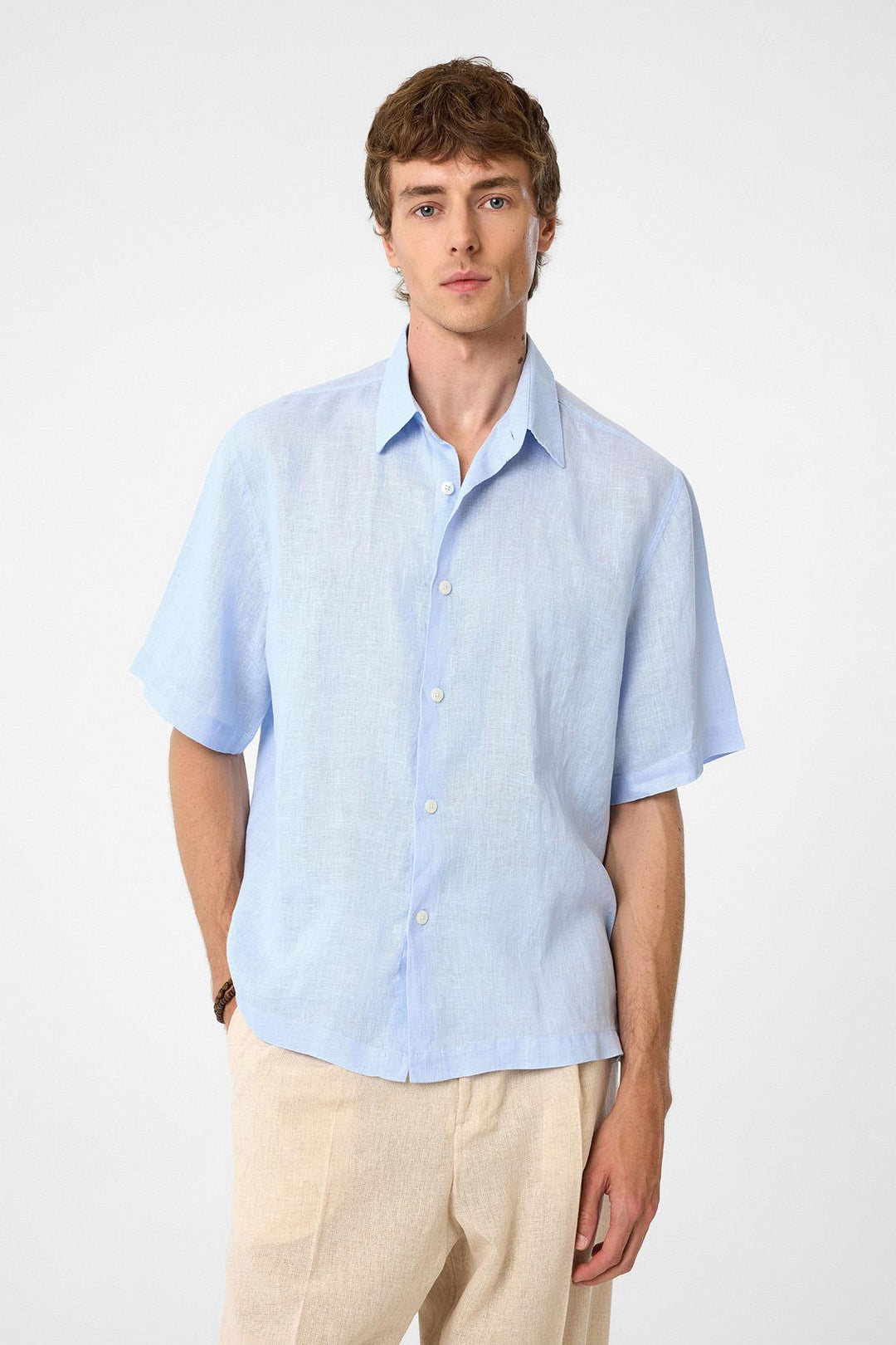 ANT Antioch Baby Blue 100% Linen Relaxed Fit Men's Shirt - Huber Heights