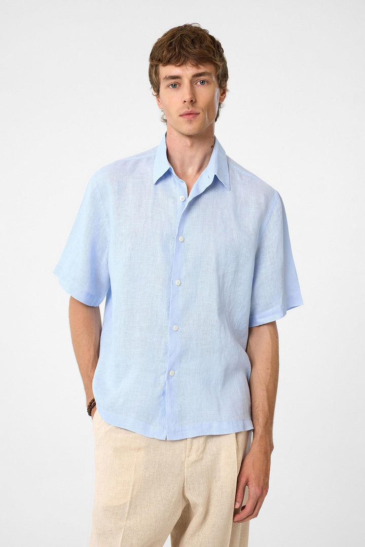 ANT Antioch Baby Blue 100% Linen Relaxed Fit Men's Shirt - Huber Heights