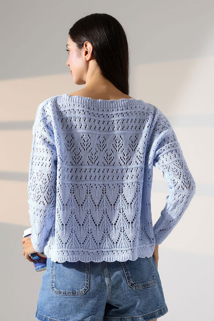 Baby Blue Sweater with Bicycle Collar Lace Motif BCES-252043 - Burnsville