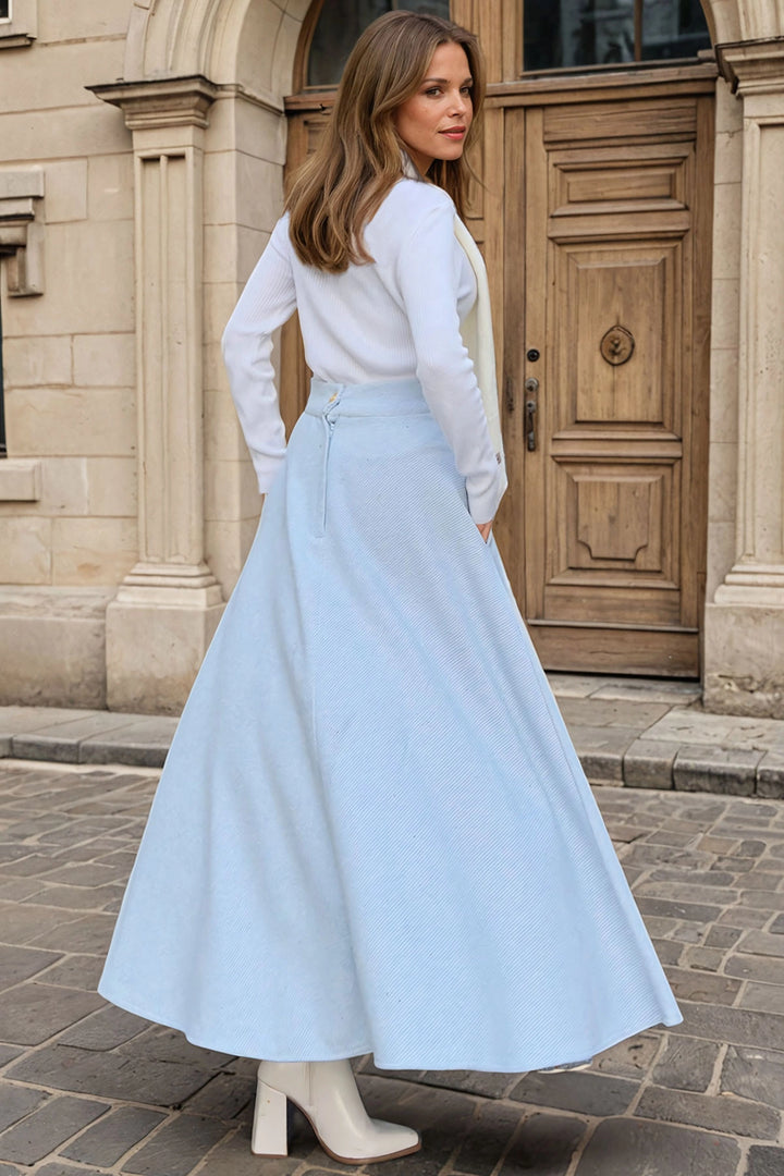 Baby Blue Pocketed Soft Textured Long Coat Skirt BCBSK-25700-3528 - Euclid