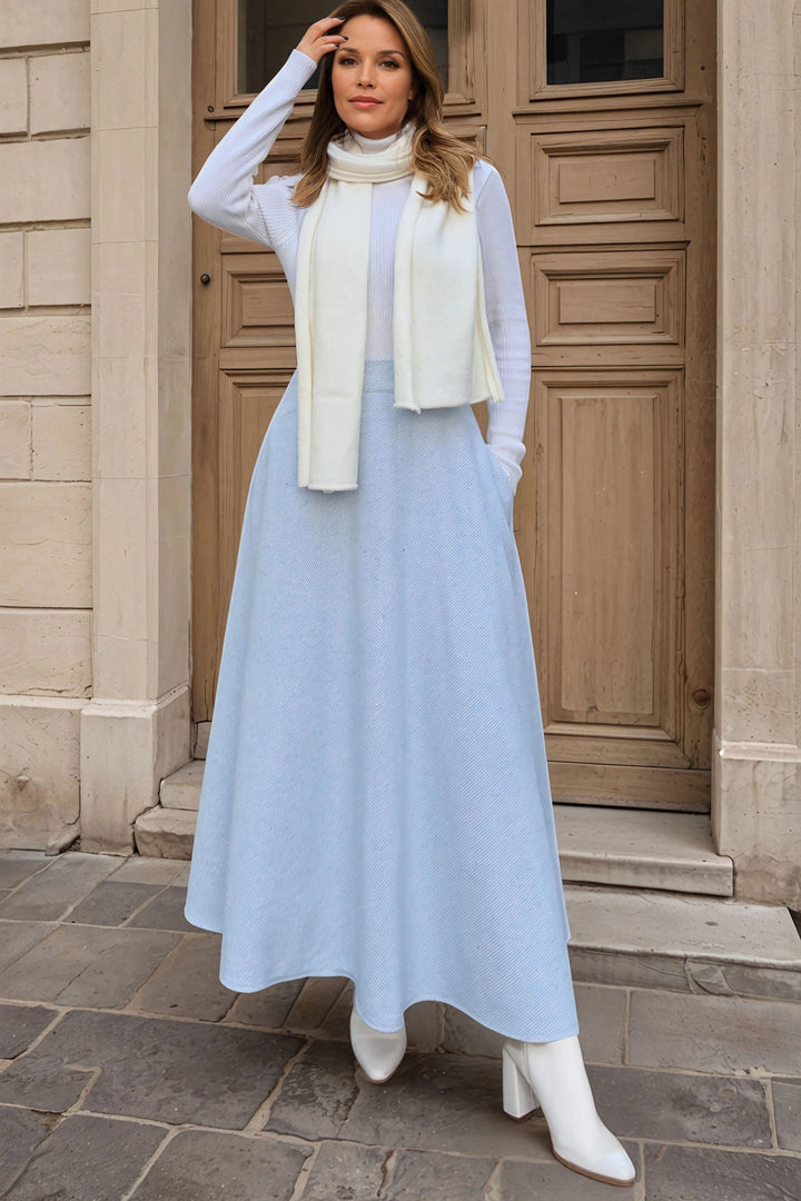 Baby Blue Pocketed Soft Textured Long Coat Skirt BCBSK-25700-3528 - Euclid