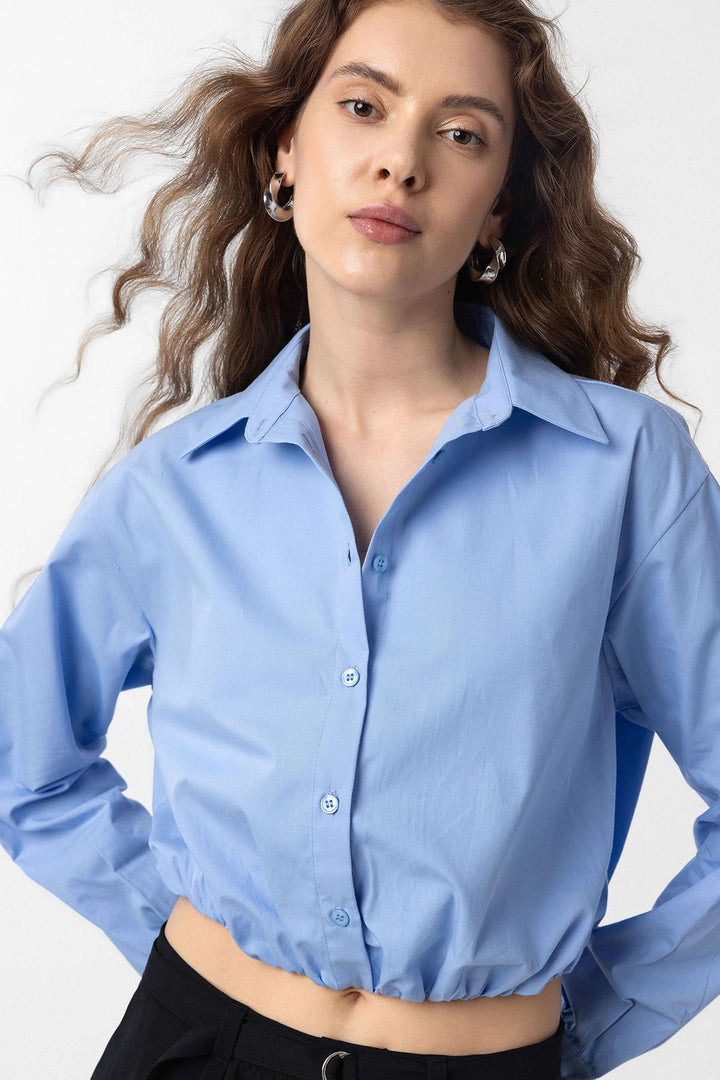 ANT Antioch Baby Blue Crop Poplin Women's Shirt - Clinton