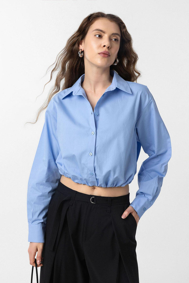 ANT Antioch Baby Blue Crop Poplin Women's Shirt - Clinton