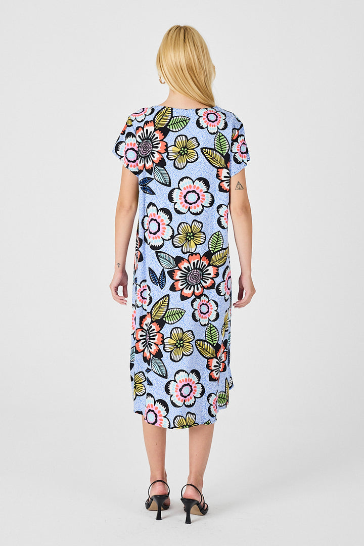 Baby Blue Deep V-Neck Floral Patterned Midi Dress BCVL-254005 - New York